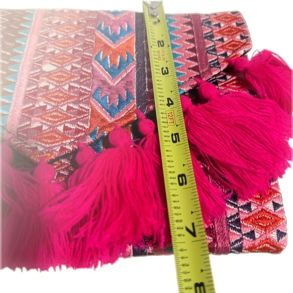Ethnic Boho Large Clutch Suede Wristlet Bag Handmade Embroidery Tassels Indi NEW - Picture 11 of 16